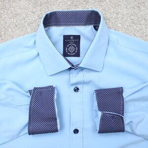 Construct Shirt Men 16, 34/35 Blue Slim Fit 4 Way Stretch Flip Cuff Non Iron L/S